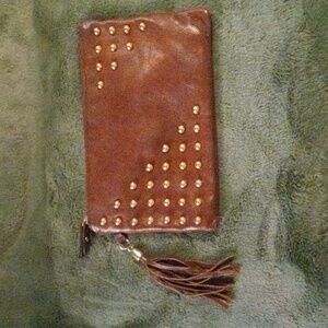 Small Brown Leather Gold Studded Clutch (missing strap)